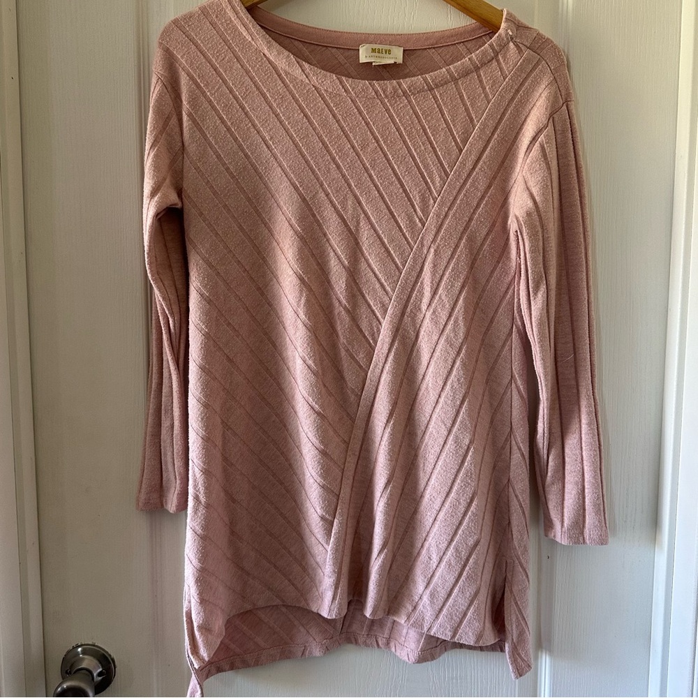Anthro Maeve light pink ribbed diagonal stripes long sweater